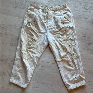 Distressed Drawstring Casual Pants - White